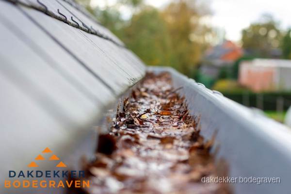 Verstopte dakgoot met bladeren schoonmaken in Bodegraven