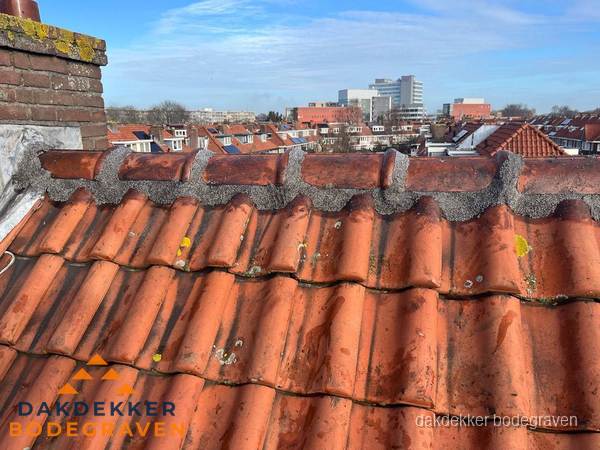 Pannendak met nokvorst en schoorsteen, dakrenovatie in Bodegraven Pannendak met nokvorst en schoorsteen, dakrenovatie in Bodegraven